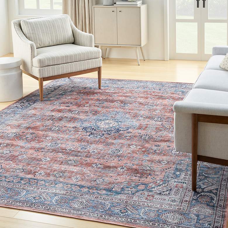 Image 1 Grand Washables GRW01 5&#39;3 inchx7&#39;3 inch Rust Red Blue Area Rug