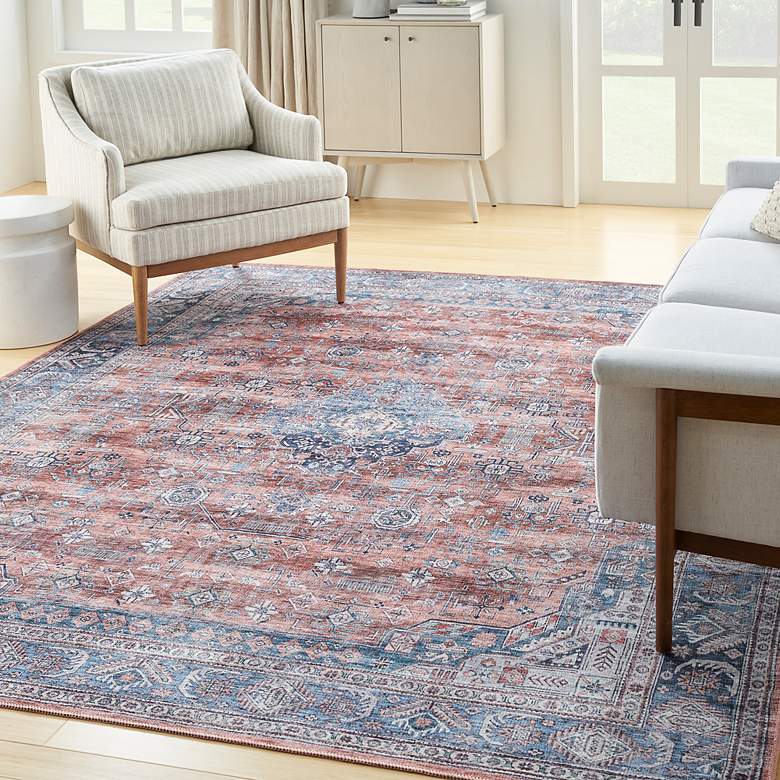 Image 1 Grand Washables GRW01 5'3"x7'3" Rust Red Blue Area Rug