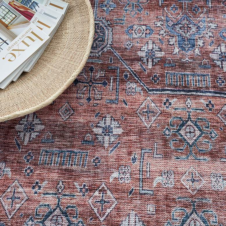 Image 5 Grand Washables GRW01 5'3"x7'3" Rust Red Blue Area Rug more views
