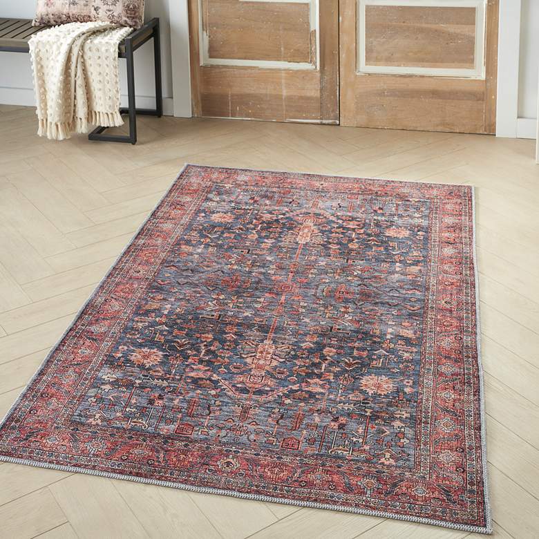 Image 1 Grand Washables GRW02 4'x6' Navy Brick Rectangular Area Rug