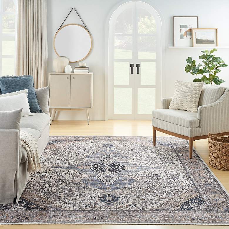 Image 1 Grand Washables GRW05 5&#39;3 inchx7&#39;3 inch Ivory Blue Area Rug