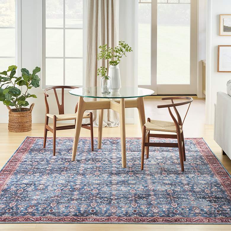 Image 1 Grand Washables GRW06 5'3"x7'3" Blue Burgundy Area Rug