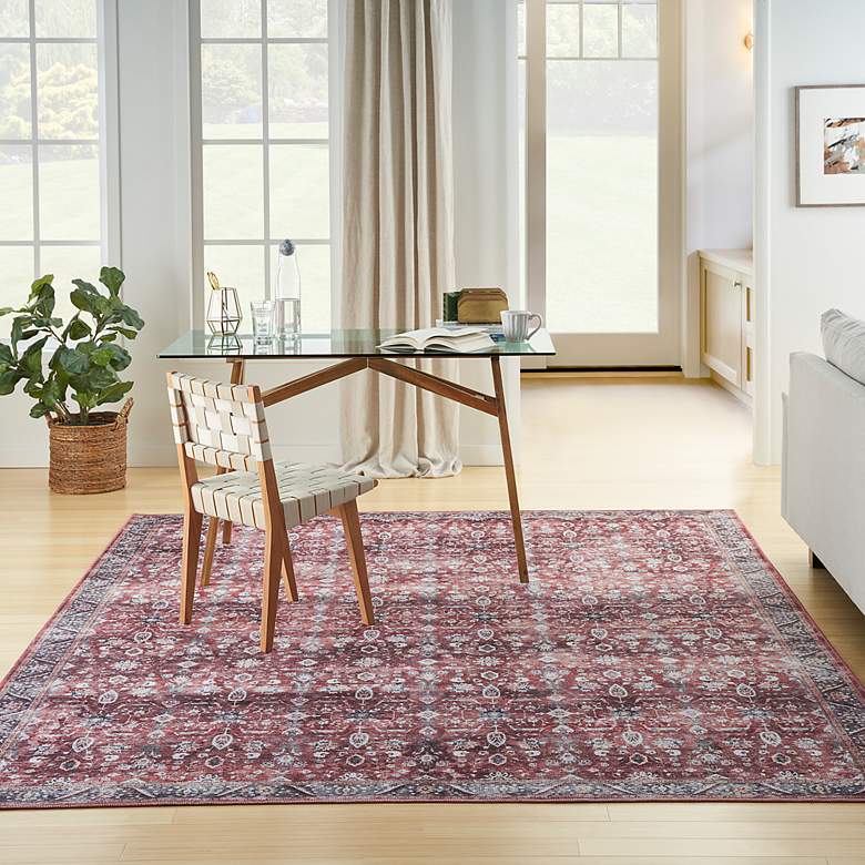 Image 1 Grand Washables GRW06 5&#39;3 inchx7&#39;3 inch Brick Red Blue Area Rug