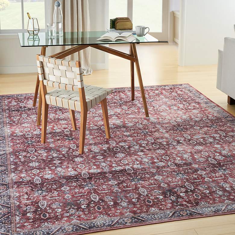 Image 7 Grand Washables GRW06 5'3"x7'3" Brick Red Blue Area Rug more views