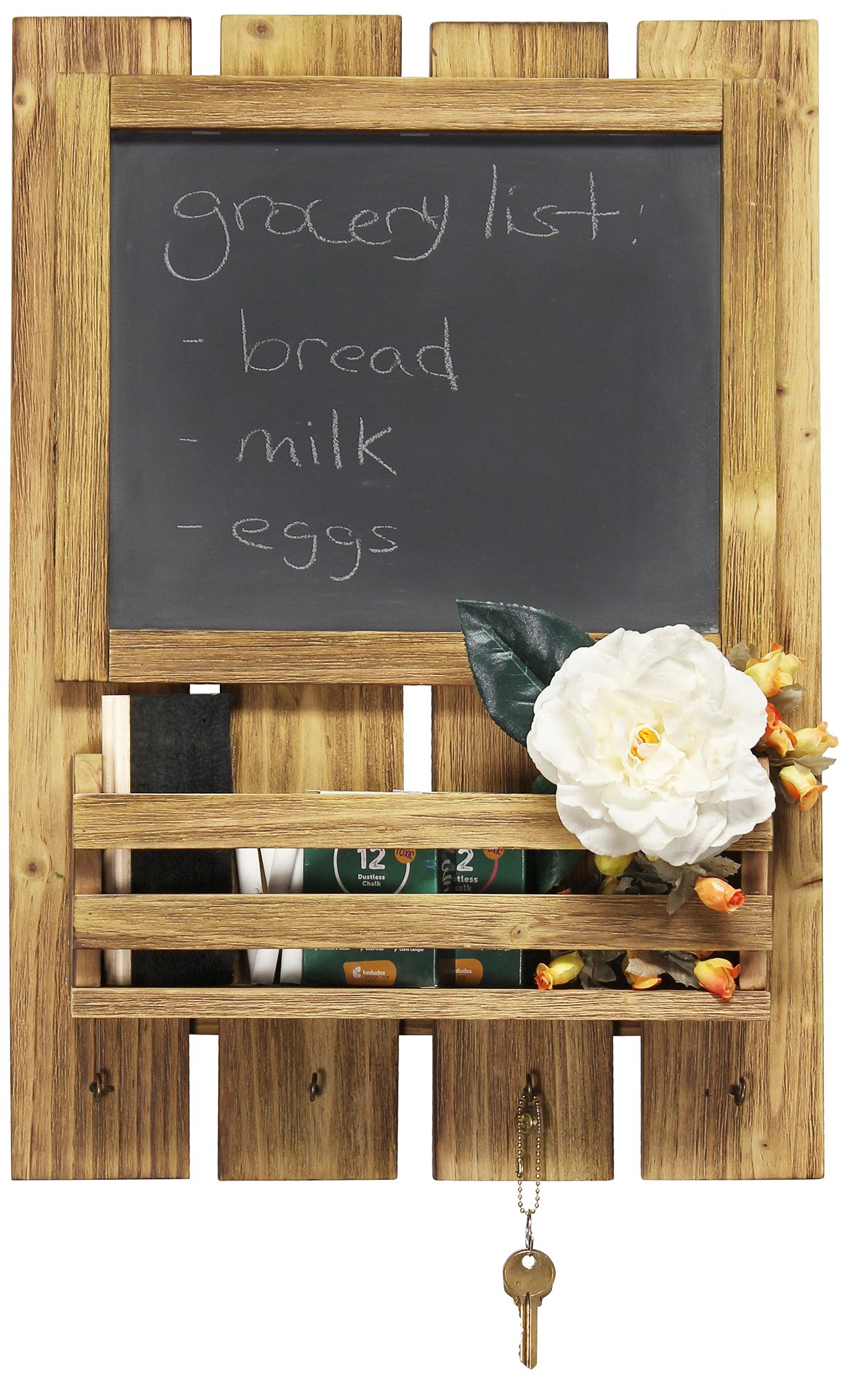 Grandy Brown Chalkboard Sign w/ Key Holder and Mail Storage