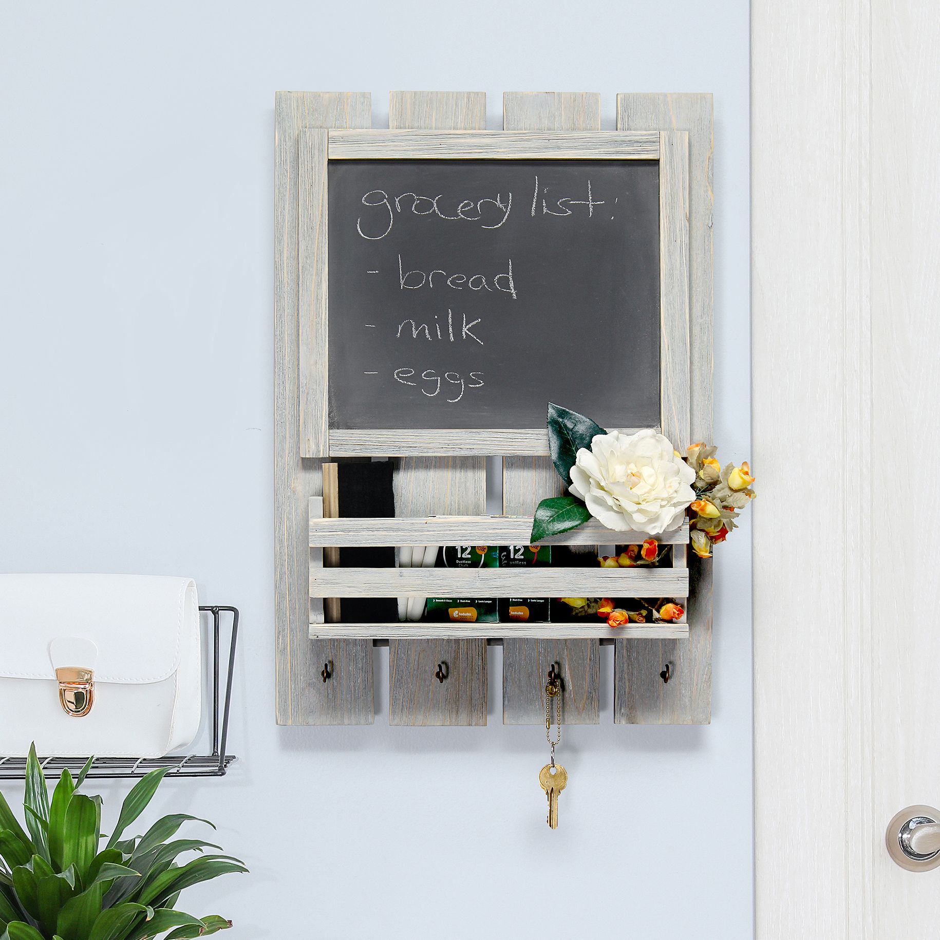 Mail organizer with chalkboard new arrivals