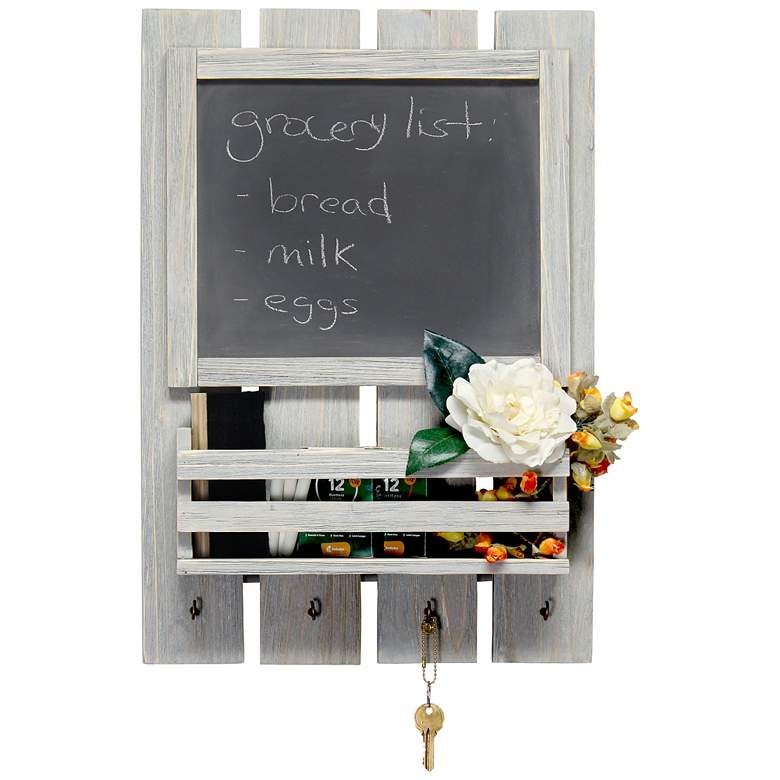Image 7 Grandy Gray Wash Chalkboard Sign w/ Key Holder Mail Storage more views
