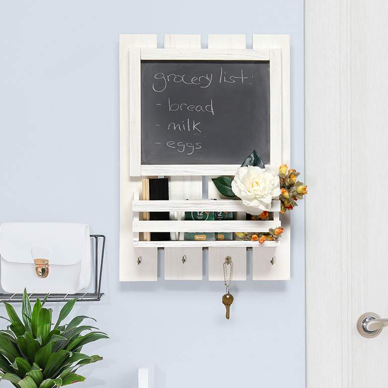 Image 1 Grandy White Wash Chalkboard Sign w/ Key Holder Mail Storage
