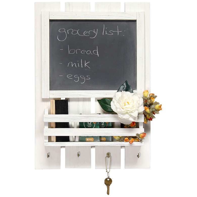 Grandy White Wash Chalkboard Sign w/ Key Holder Mail Storage more views