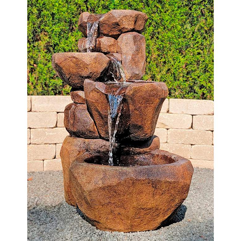 Image 1 Granite Falls 37"H Relic Lava Tiered Outdoor LED Fountain