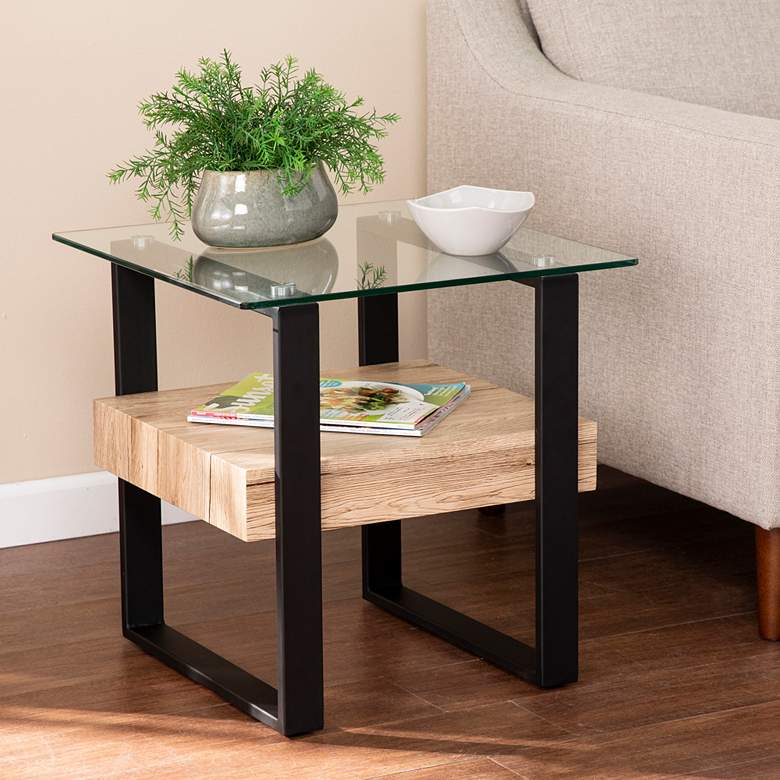 Image 1 Granstead 19 3/4 inch Square Natural and Black 1-Shelf End Table