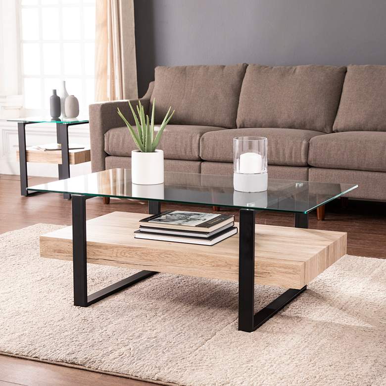 Image 1 Granstead 41 1/2"W Natural and Black 1-Shelf Cocktail Table