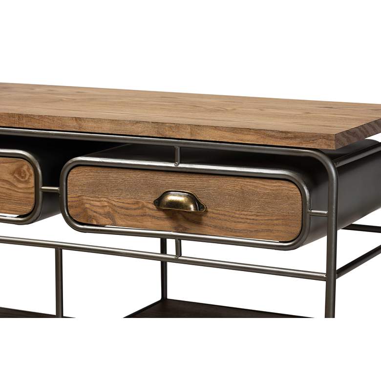 Image 3 Grant 41 3/4"W Oak Brown Wood Black 2-Drawer Bar or Kitchen Cart more views