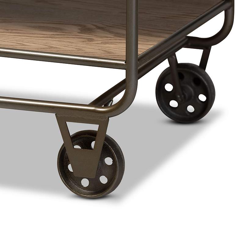 Image 4 Grant 41 3/4"W Oak Brown Wood Black 2-Drawer Bar or Kitchen Cart more views