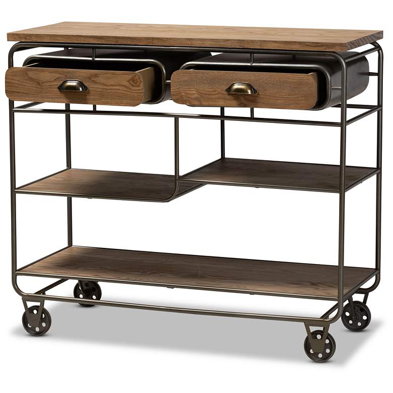 Image 5 Grant 41 3/4"W Oak Brown Wood Black 2-Drawer Bar or Kitchen Cart more views