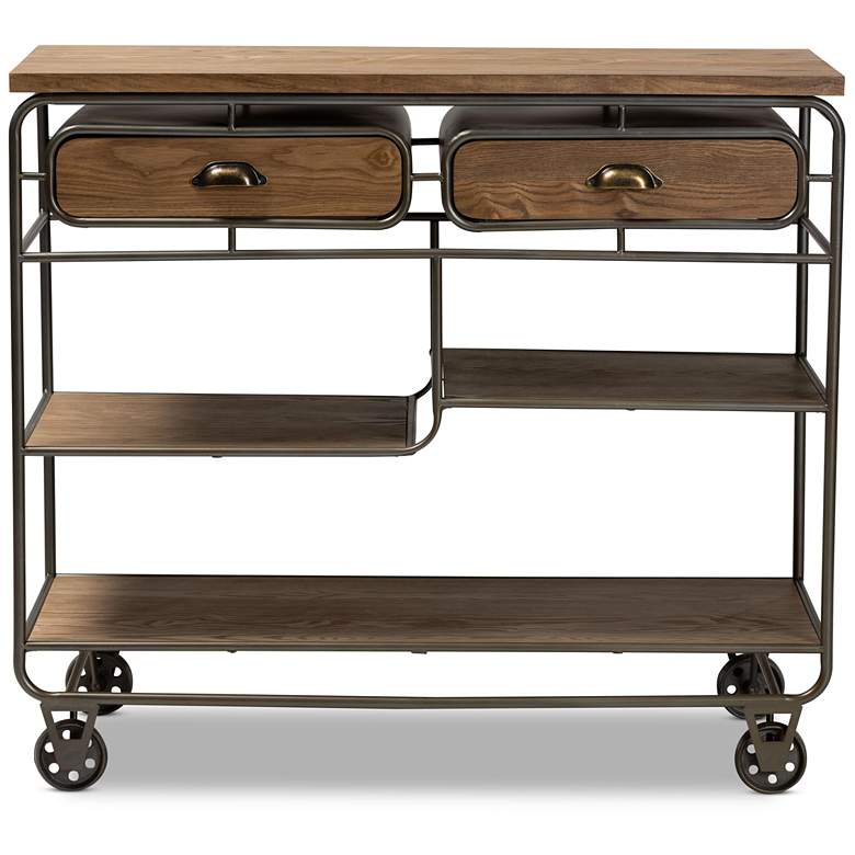 Image 6 Grant 41 3/4 inchW Oak Brown Wood Black 2-Drawer Bar or Kitchen Cart more views