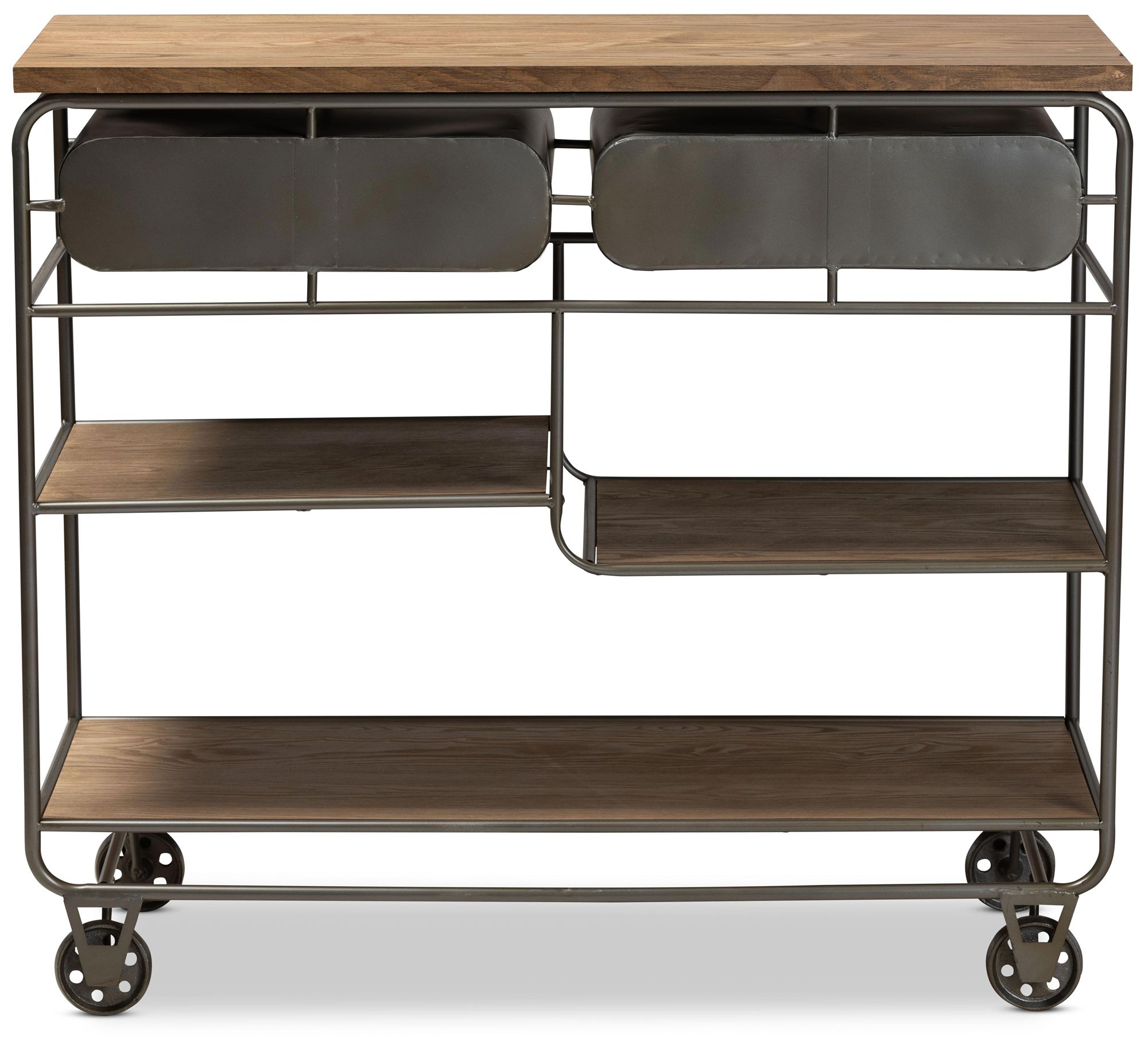 Grant 41 3/4"W Oak Brown Wood Black 2-Drawer Bar or Kitchen Cart