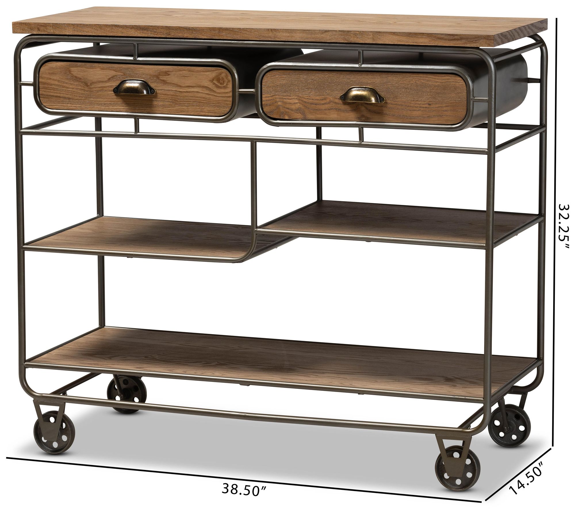 Grant 41 3/4"W Oak Brown Wood Black 2-Drawer Bar or Kitchen Cart