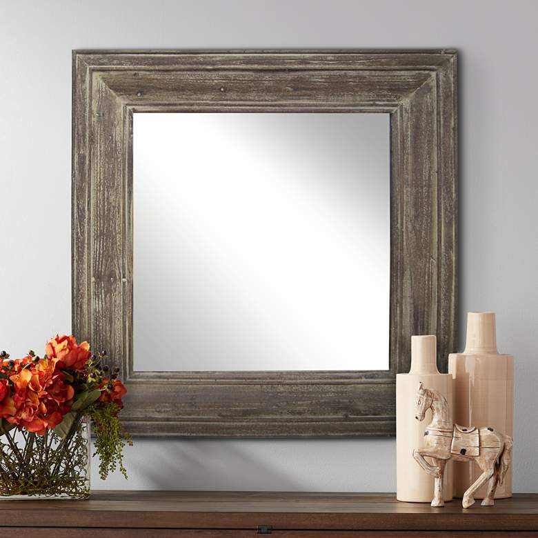 Image 1 Grant Distressed Wood 33 1/2 inch Square Wall Mirror