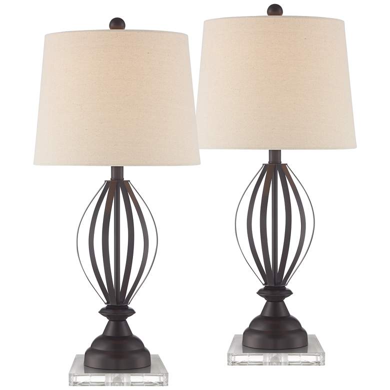 Image 1 Grant Metal Open Cage Table Lamps With 7 inch Square Risers