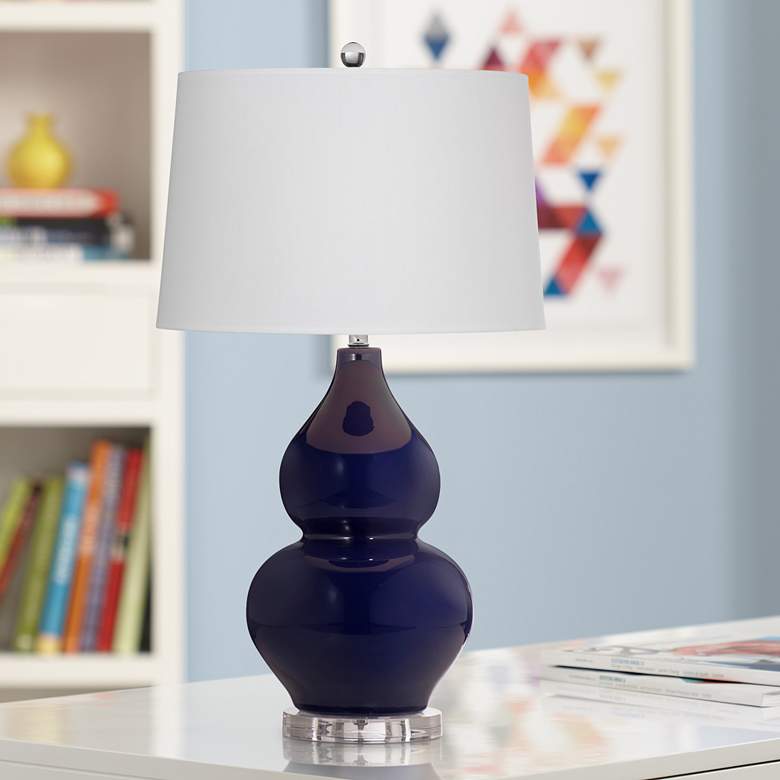 Image 1 Grant Navy Blue Hourglass Ceramic Table Lamp