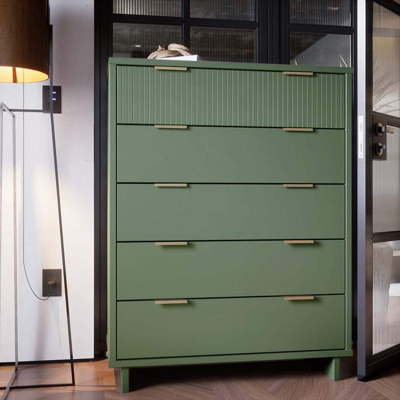 Image 2 Granville 38" Wide Sage Green 5-Drawer Tall Dresser more views