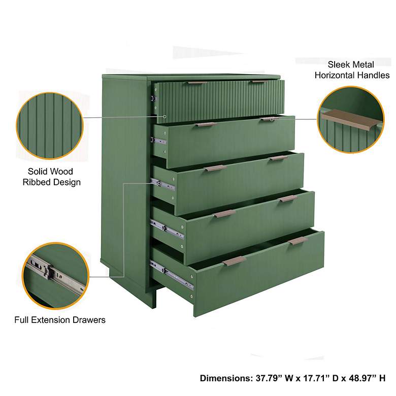 Image 4 Granville 38" Wide Sage Green 5-Drawer Tall Dresser more views