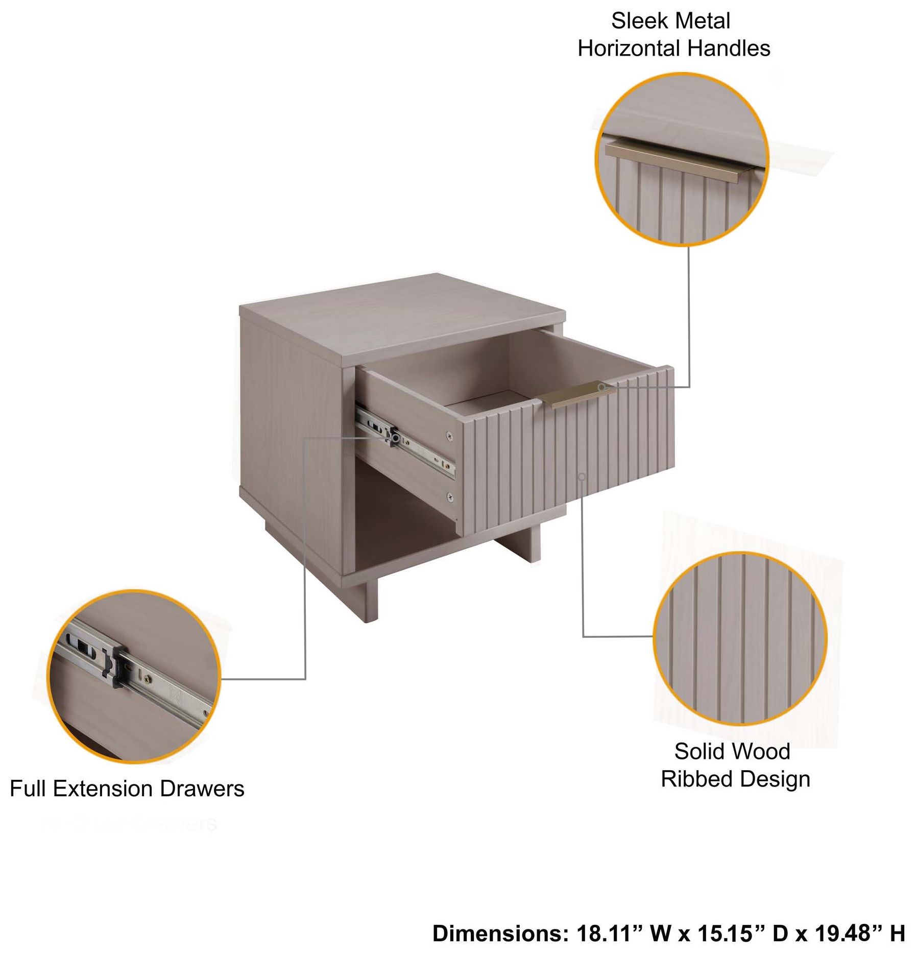 Image 4 Granville Nightstand 1.0 in Light Grey- Set of 2 more views
