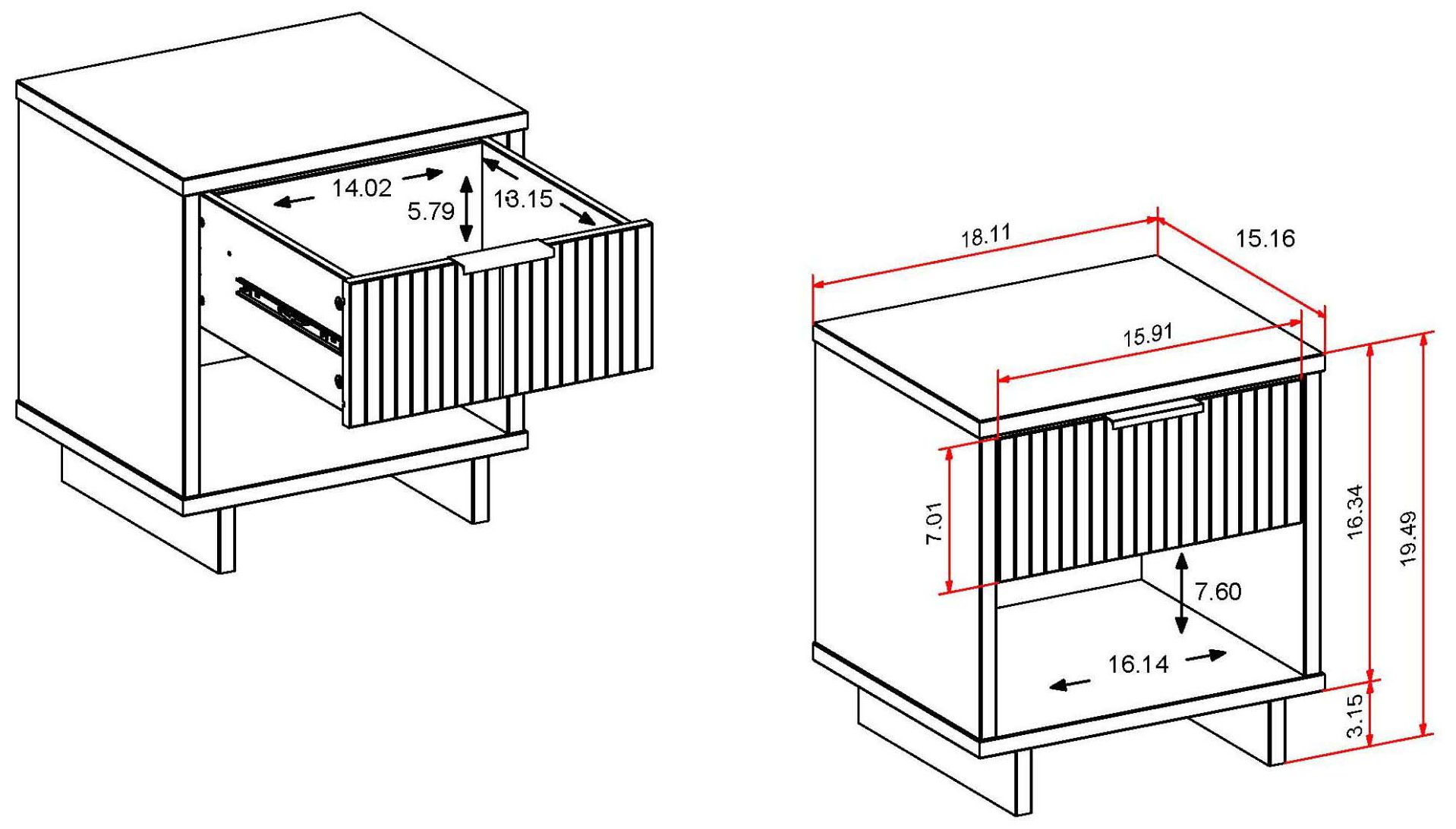 Granville Nightstand 1.0 in White- Set of 2