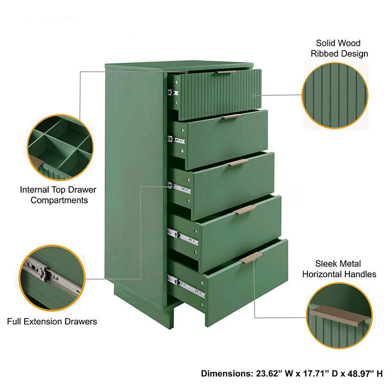 Image 4 Granville Tall 23.62 Narrow Dresser in Sage Green more views