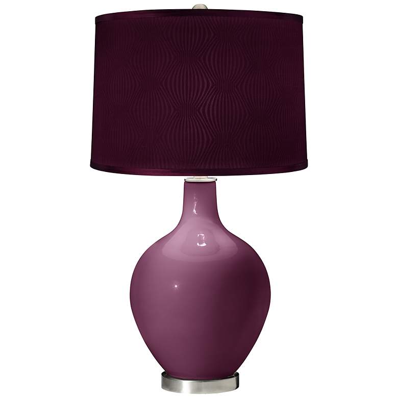 Image 1 Grape Harvest Patterned Purple Shade Ovo Table Lamp
