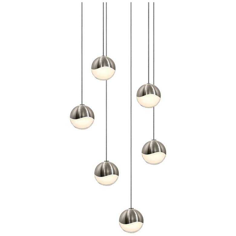 Image 1 Grapes 10.5 inch Wide 6-Light Satin Nickel LED Pendant