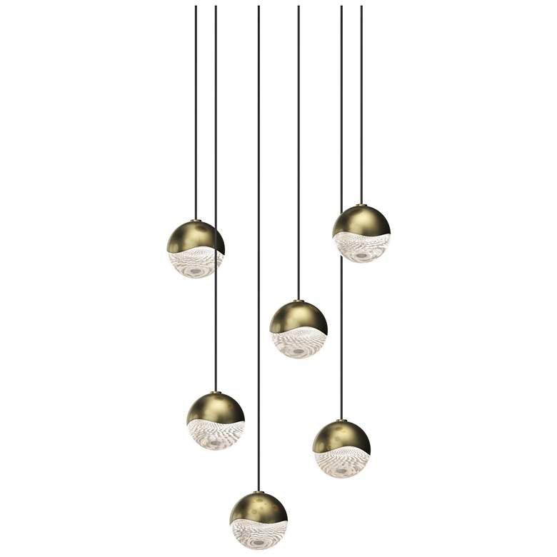 Image 1 Grapes 10.5 inch Wide Round 6-Light Brass LED Pendant