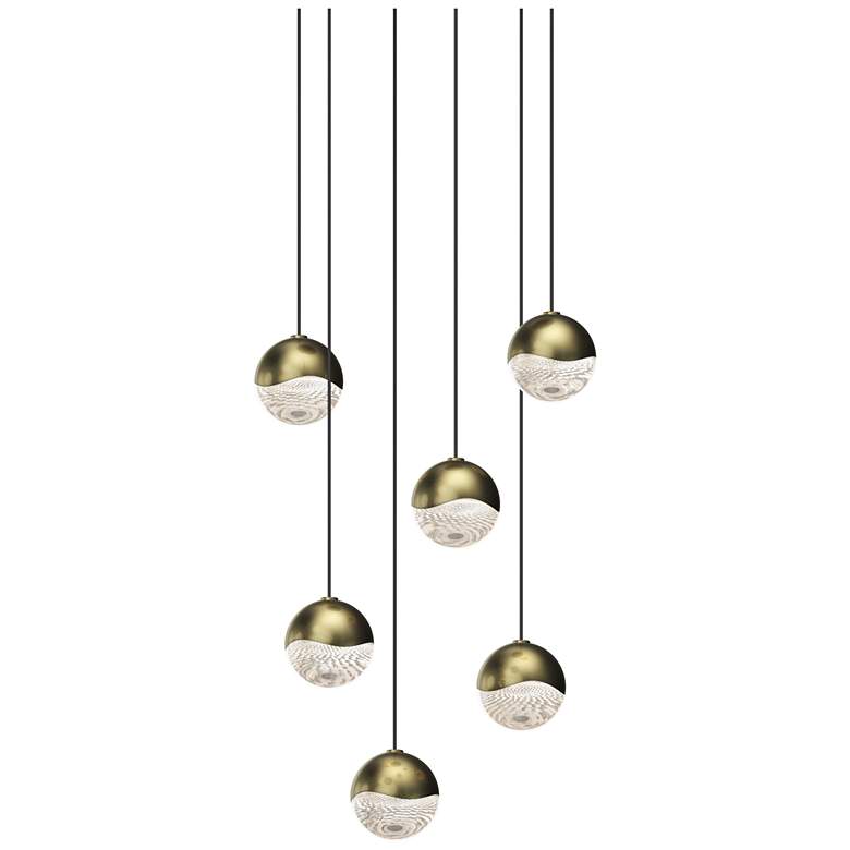Image 1 Grapes 10.5" Wide Round 6-Light Brass LED Pendant