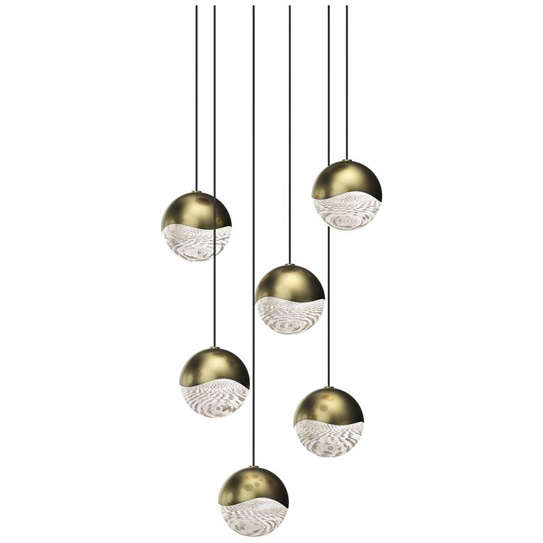 Image 1 Grapes 11.25 inch Wide Round 6-Light Brass LED Pendant