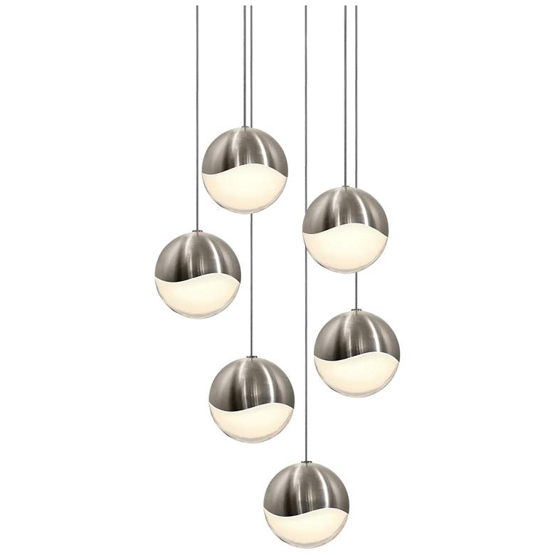 Image 1 Grapes 11.75" Wide 6-Light Satin Nickel LED Pendant