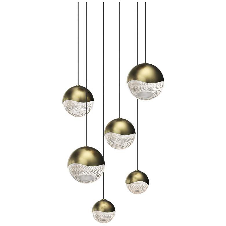 Image 1 Grapes 11.75" Wide Round 6-Light Brass LED Pendant