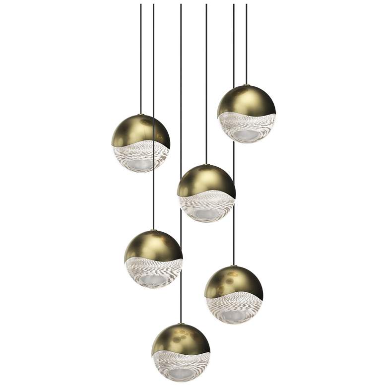 Image 1 Grapes 11.75" Wide Round 6-Light Brass LED Pendant