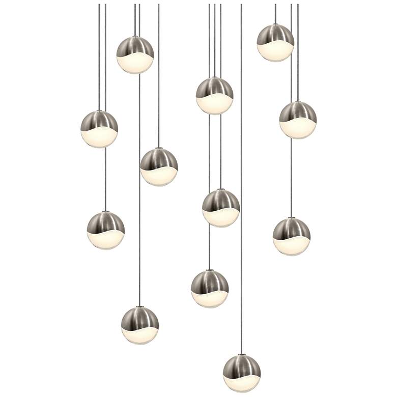 Image 1 Grapes 15.5 inch Wide 12-Light Satin Nickel LED Pendant