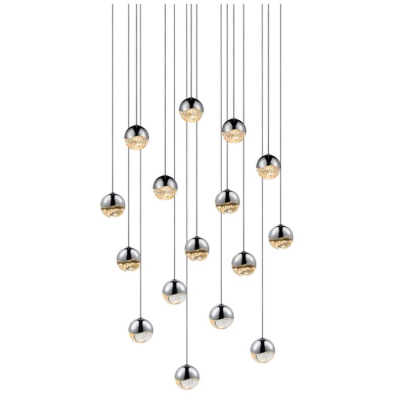 Image 1 Grapes 22.5" Wide 16.Light Polished Chrome Small Square LED Pendant