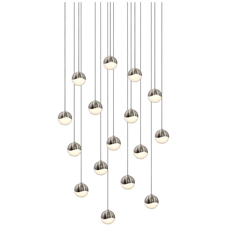 Image 1 Grapes 22.5" Wide 16.Light Satin Nickel Small Square LED Pendant