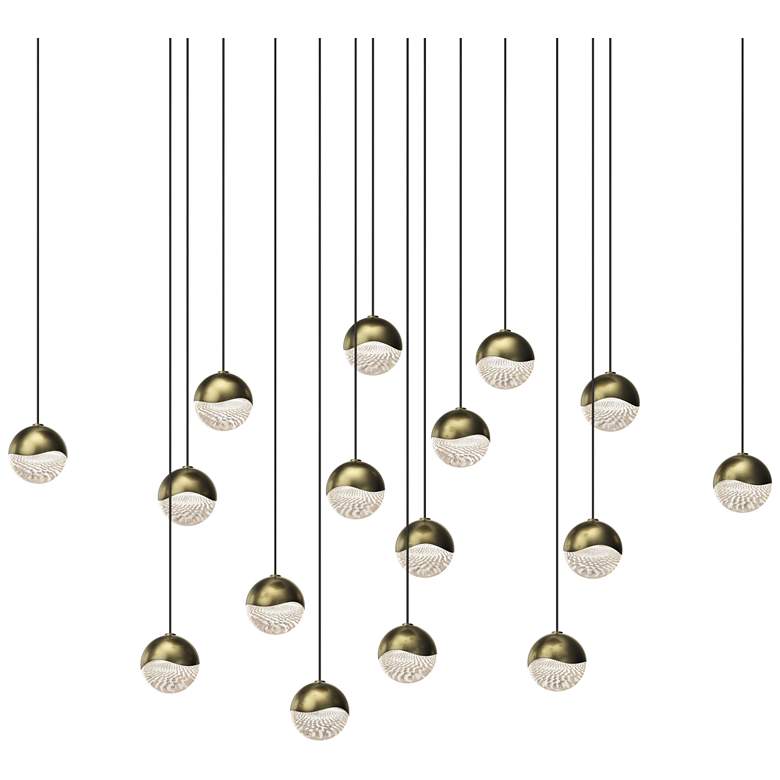 Image 1 Grapes 22.5" Wide Square 16-Light Brass LED Pendant