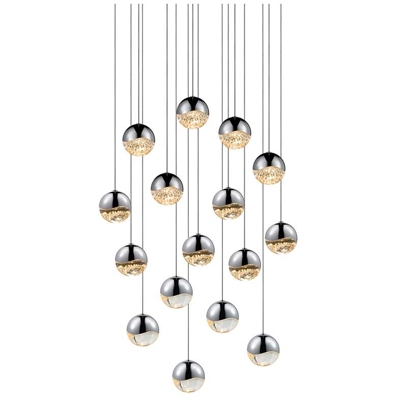 Image 1 Grapes 23.25" Wide 16.Light Polished Chrome Medium Square LED Pendant