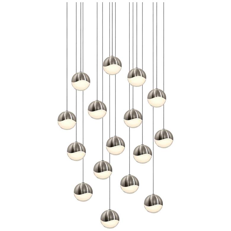 Image 1 Grapes 23.25" Wide 16.Light Satin Nickel Medium Square LED Pendant