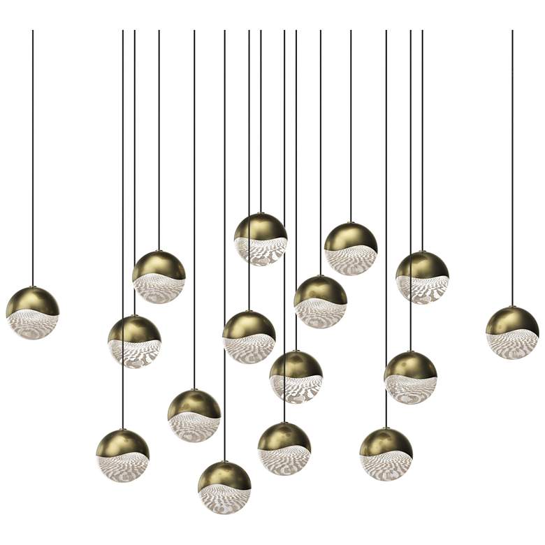 Image 1 Grapes 23.25" Wide Square 16-Light Brass LED Pendant