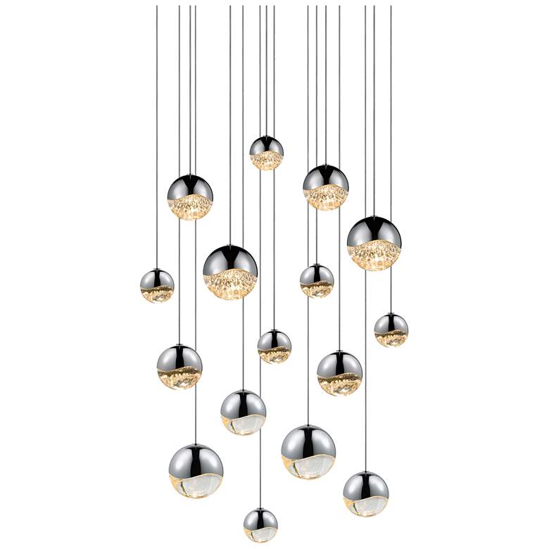 Image 1 Grapes 23.75" Wide 16.Light Polished Chrome Assorted Square LED Pendan