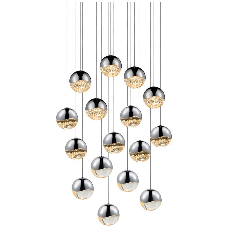 Image 1 Grapes 23.75" Wide 16.Light Polished Chrome Large Square LED Pendant