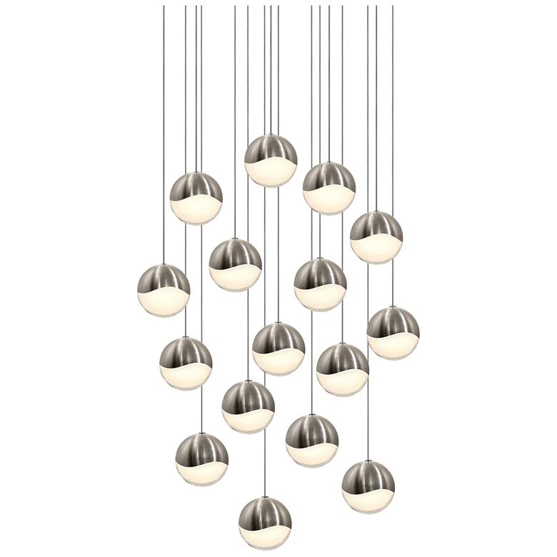 Image 1 Grapes 23.75" Wide 16.Light Satin Nickel Large Square LED Pendant