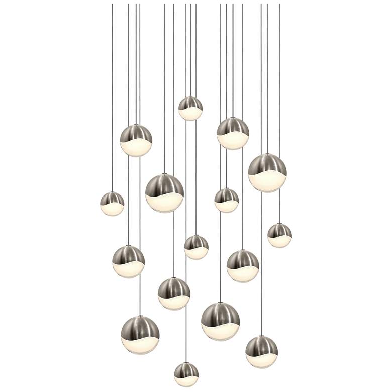 Image 1 Grapes 23.75" Wide 16-Light Satin Nickel Square Pendant