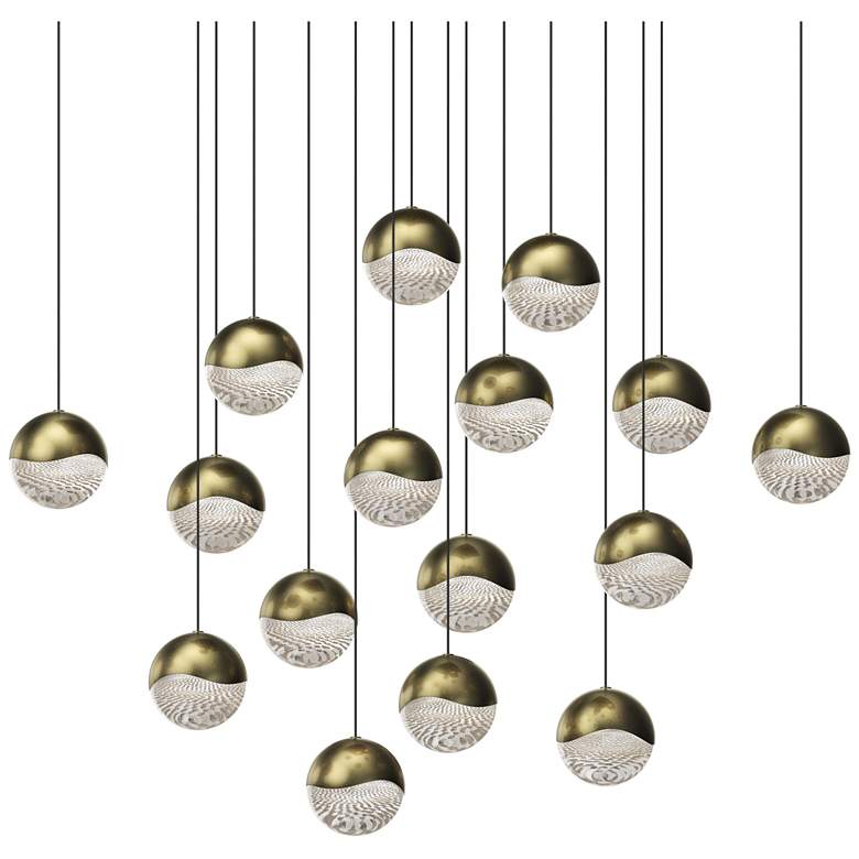 Image 1 Grapes 23.75 inch Wide Square 16-Light Brass LED Pendant